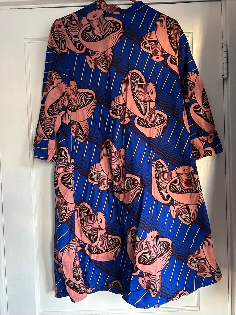 Bold Blue & Pink Print Midi Shitake Mushroom Dress or Tunic - Picture 3 of 4